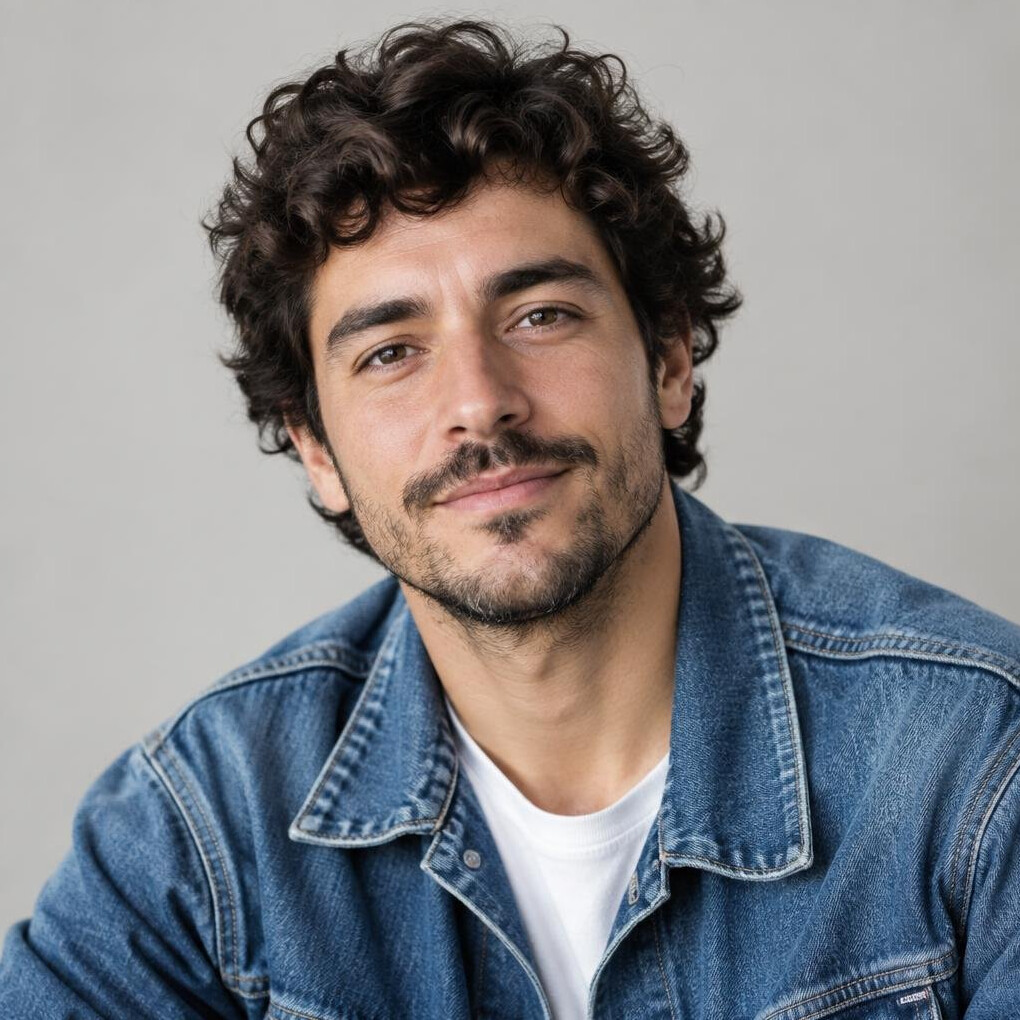 Studio portrait of a uruguayan man in his late twenties, illustrator and photographer
